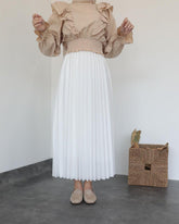 PLEAT LAD FAS SKIRT WHITE 4203-08 HE, SKIRT, CORADO, bottom, label, long, pleat, skirt, white, women, coradomoda, coradomoda.com